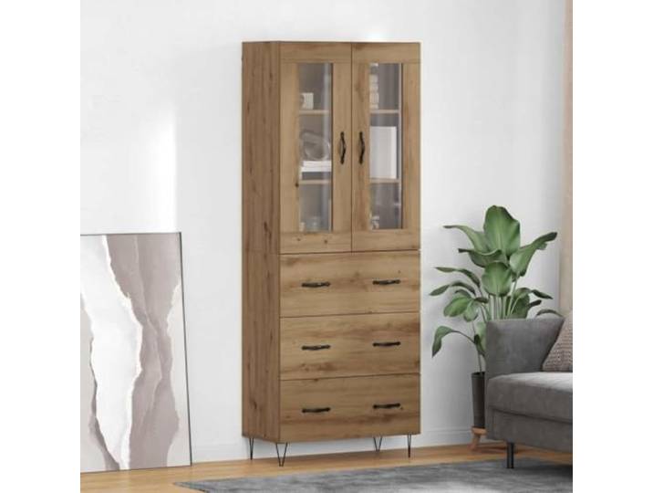 RJPLMFV Anrichte Eiche 69,5 x 34 x 90 cm Glastüren, Füße aus Eisen, Holz, minimalistisches Design, für Wohnzimmer