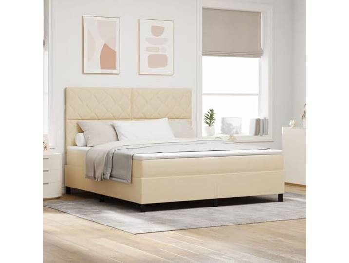 SKTQYQO Boxspringbett mit cremefarbener Stoffmatratze Super King Multifunktionales Bett Hotelbettrahmen Geeignet für Hotels und Studien