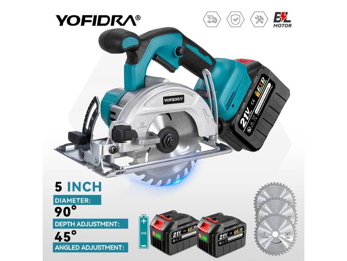 Yofidra – scies circulaires électriques sans balais, 5 pouces, 125MM, réglage pour le travail du bois, outil de coupe électrique pour broche de batterie Makita 18V