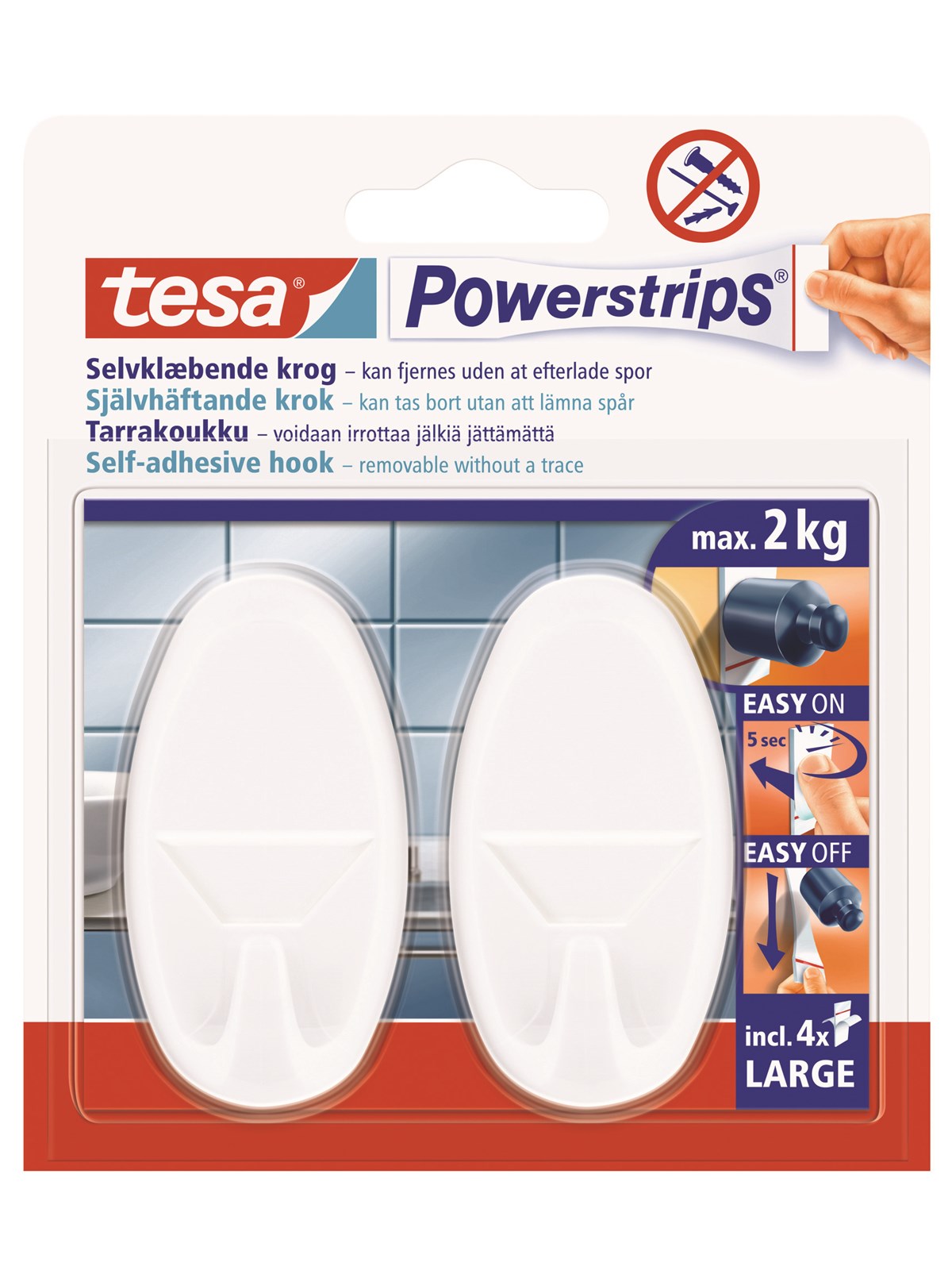 tesa Powerstrips Hooks Large Oval self-adhesive White