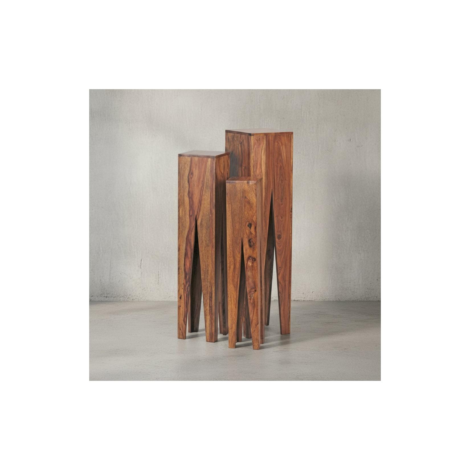 KADIMA DESIGN Beistelltisch-Set mit 3 Giraffenbeinen: Massivholz, rustikales Ambiente, handgefertigt