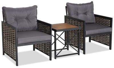 Costway 3 Piece Patio Rattan Furniture Set with Acacia Wood Tabletop