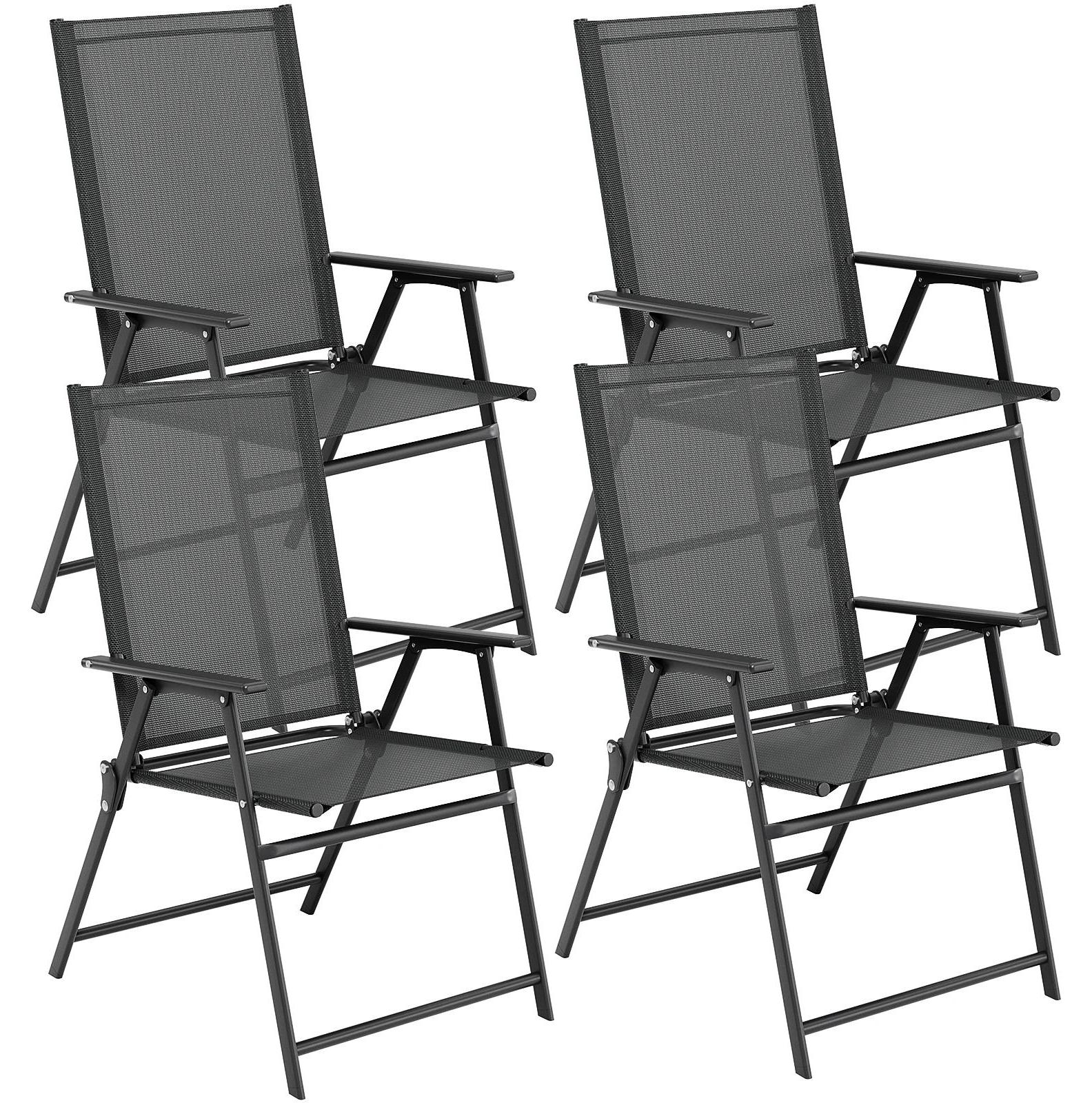 Klappbare Gartenstühle - 4er Set - Wetterfestes Textilene - Metallgestell mit Armlehnen - Hohe Rückenlehne - Schwarz