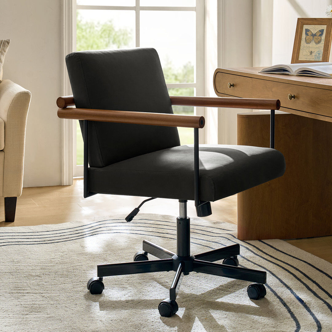 Trent Austin Design Rafael 59cm W Modern Office Chair with Adjustable Height Black 92.7cm H X 59cm W X 66cm D