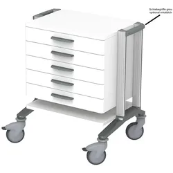 doppio 60 Narkosewagen, weiß, mit 2 Ab- lageplatten, 5 Schubladen Griff grau,