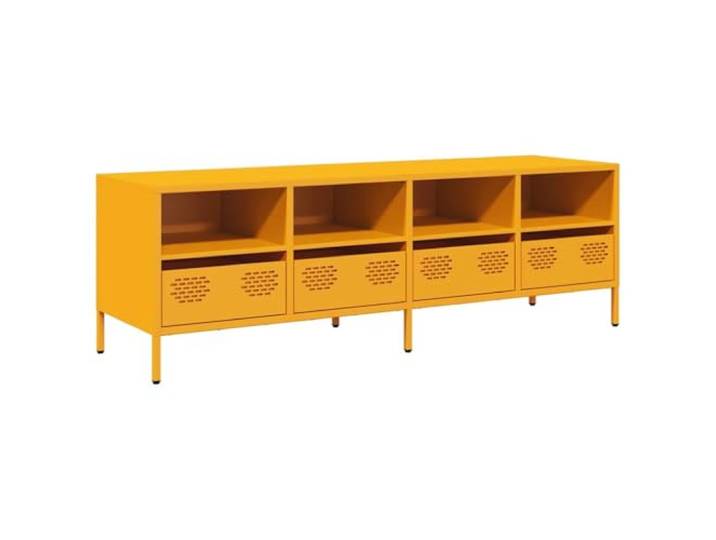 LMTYOENFG TV-Schrank Senfgelb 135x39x43,5 cm Metall Lowboard Industrie TV-Möbel aus Stahl mit Fächern und Schubladen für Wohnzimmer und Schlafzimmer mit verstellbaren Stellfüßen.