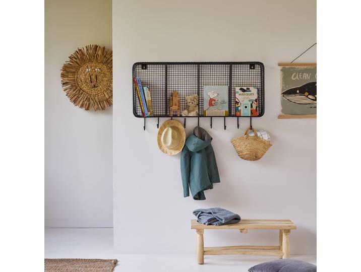Rechteckige Kinder-Wandgarderobe aus Metall Industrial - Schwarz - Metal