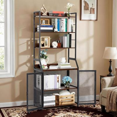 YUN 2-in-1 Bookshelf Desk with Open Storage Shelves, Modern Bookcase Workstation for Home Office and Study