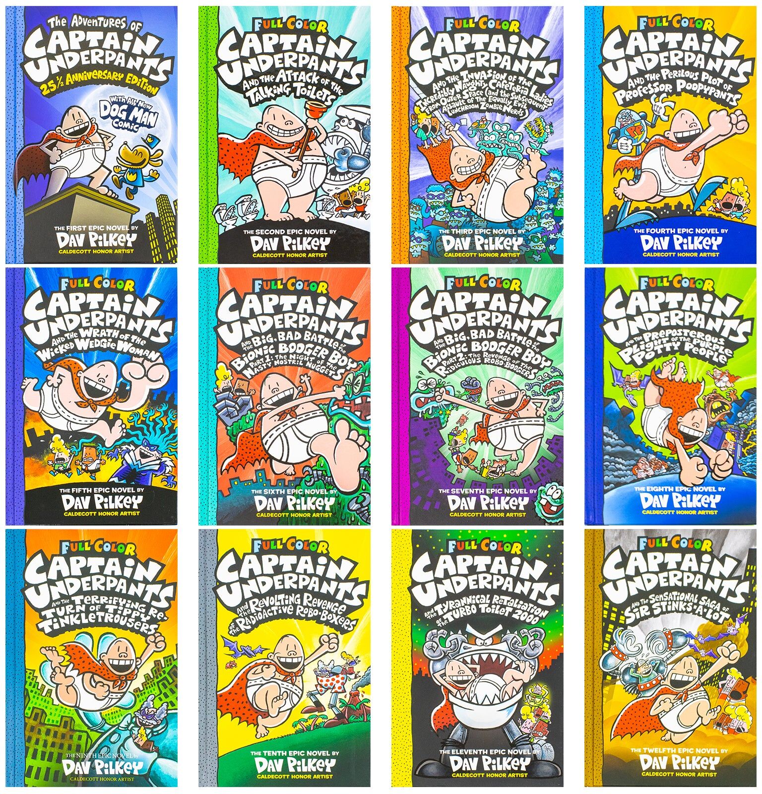Scholastic US Captain Underpants Series 12 Books Collection Set by Dav Pilkey (Books 1-12) - Hardcover