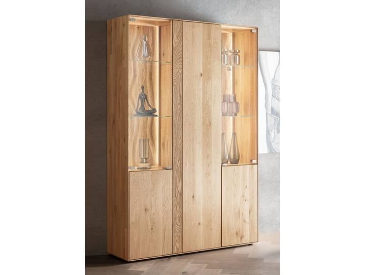 Vitrine inkl. Beleuchtung 133x196cm 'Kingston' Wildeiche massiv