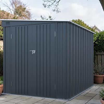 Fundinbaths 6x8 FT Metal Storage Shed with Lockable Double Doors, Galvanized Steel Outdoor Tool Shed with Light Panel