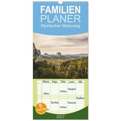 Familienplaner 2027 - Mystischer Malerweg mit 5 Spalten (Wandkalender, 21 x 45 cm) CALVENDO