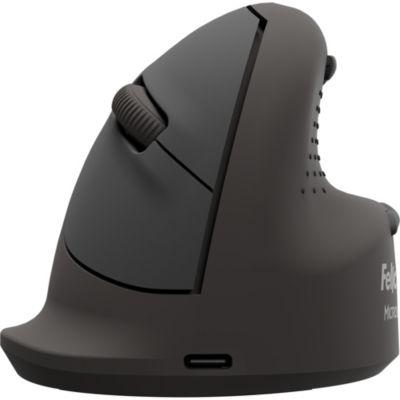 Fellowes Vertikalmaus Bretyta Plus+, Größe M, für Rechtshänder, ergonomisch, 3-fache Konnektivität, 400-2400 dpi, mit Microban®-Schutz, schwarz