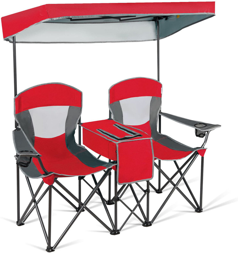 House of Hampton Double Sunshade Folding Chairs Outdoor 2-Person Chairs Red 383.54cm H X 431.8cm W X 182.88cm D