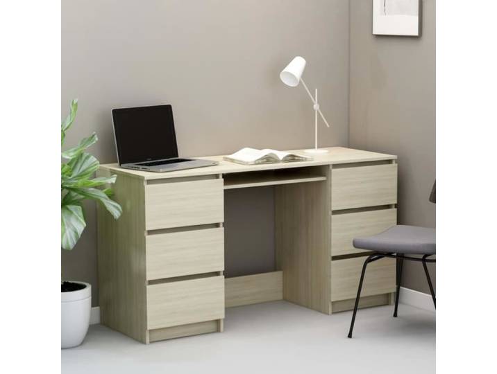 Bureau Chêne sonoma - CEN - 140x50x77 cm - 6 tiroirs - Bois - Marron - Contemporain