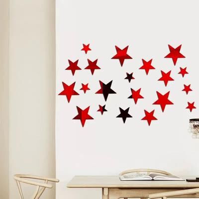Market Central Acrylic Star Mirror Wall Stickers For Kids Room Decor Cute Starry Wall Decals red