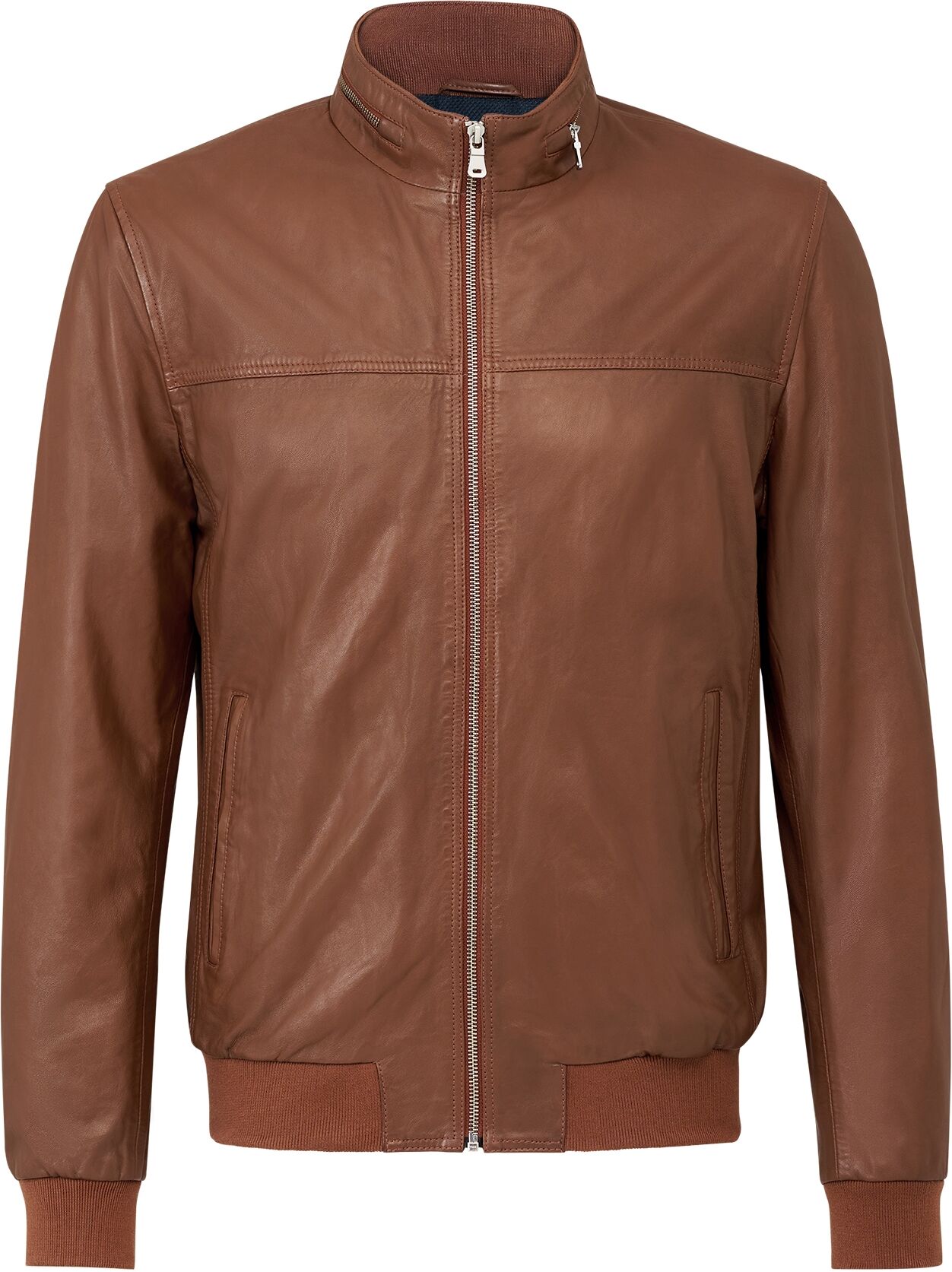 Blouson RICANO "Lederjacke Martinus", Herren, Gr. XXL, braun (cognac), Obermaterial: 100% Lammnappaleder LANA. Futter: 100% Polyester PES., schmal, hoch geschlossener Ausschnitt, Jacken Blouson, Handgefertigt aus echtem Leder
