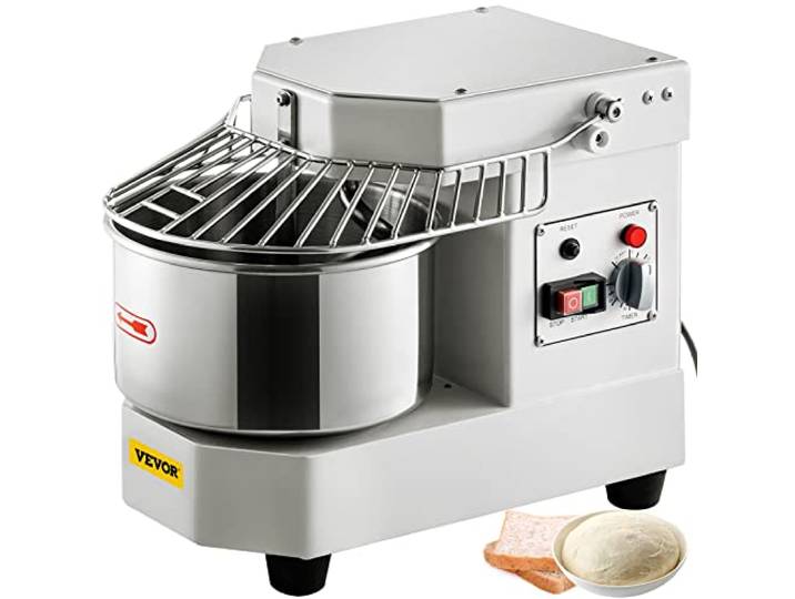VEVOR Teigknetmaschine Küchenmaschine, 8 L Edelstahl Teigmixer, 550 W, einstellbar (130/233/414 U/min), inkl. Edelstahlschüssel, Sicherheitsschild, Timer, ideal für Bäckereien, Restaurants, Pizzeria