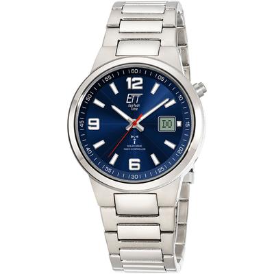 Funkuhr ETT, silber (titansilberfarben, dunkelblau), Armbanduhren, Herren, Funkuhr, Armbanduhr, Herrenuhr, Solar, Titan, analog, digital