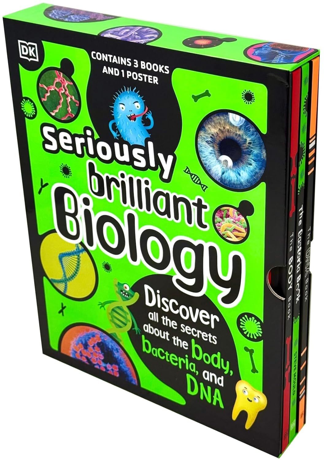 DK Children DK Seriously Brilliant Biology 3 Books Box Set and 1 Poster (The Body Book, The DNA Book and The Bacteria Book)