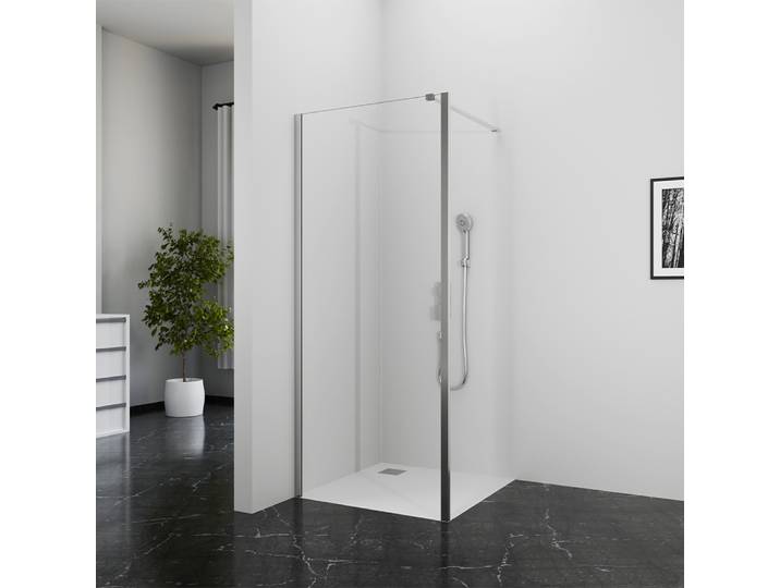 Duschwand 80cm MARWELL Seitenwand für Duschkabine BRIGHT chrom Seitenwand - 80x195cm - seitenverkehrt aufbaubar - mit Stabilisationsbügel - hochwertige Aluminiumprofile