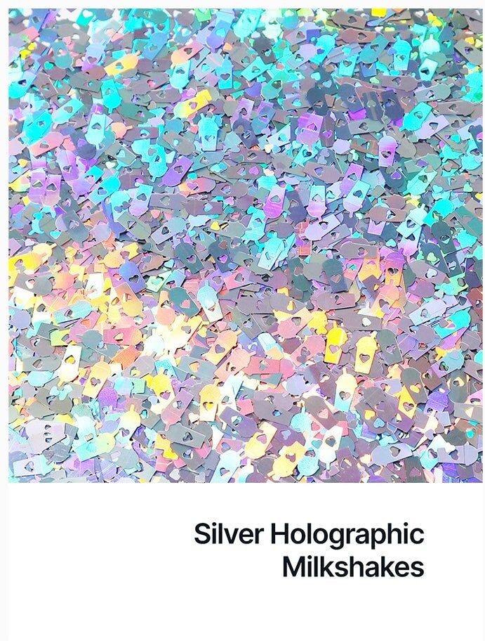 Hemway Shaped Ultra Sparkle Glitter   Milkshake   Cosmetic, Festival, Crafts - Silver Holographic - Shaped 50g