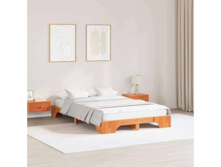 RJPLMFV Bettgestell, massives Kiefernholz, 135 x 190 cm, Braun Feste Latten inklusive, einfache Montage, modernes Design, robuste Verarbeitung
