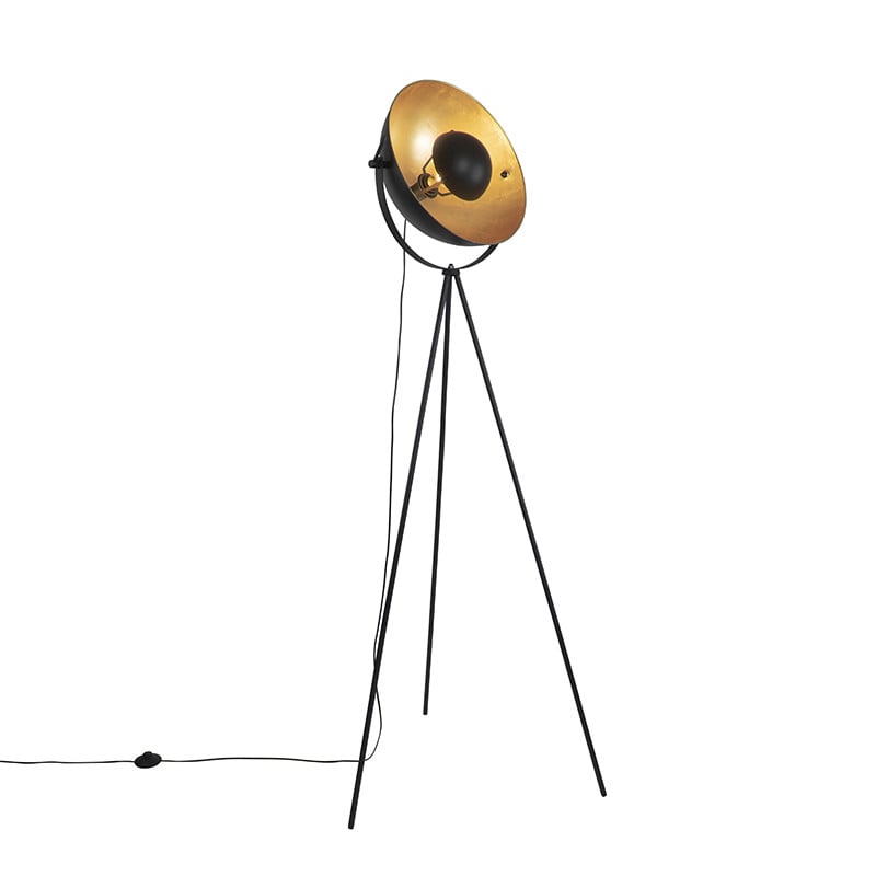 Verstelbare metalen tripod vloerlamp zwart en goud/messing van Qazqa