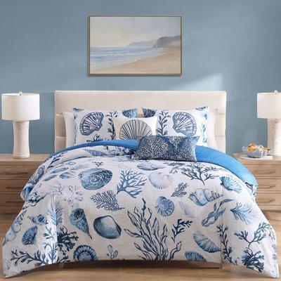 Zako Llc Shells and Seaplants Comforter Bed Set Blue, Queen, Blue