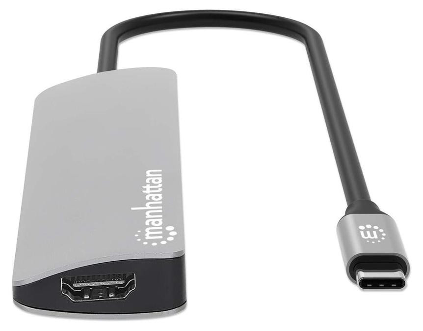 Manhattan 7-in-1 USB-C PD naar HDMI 4K Dockingstation - Grijs
