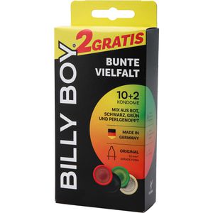 Billy-Boy Kondome Bunte Vielfalt, 52 mm, Mix aus farbig & perlgenoppt, 12 Stück