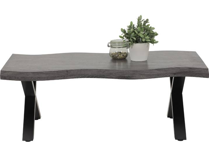 Couchtisch Gerd mit Baumkantenoptik-Nachbildung Wildeiche Grau- Metall X-Gestell-großer Ablage-110x60cm