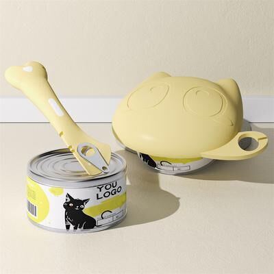 Multicon Wholesale Hub Multifunctional Pet Wet Food Feeding Scoop, Silicone Cat Food Can Lid And Spoon Set, Can Opener For Sealed Storage yellow Set