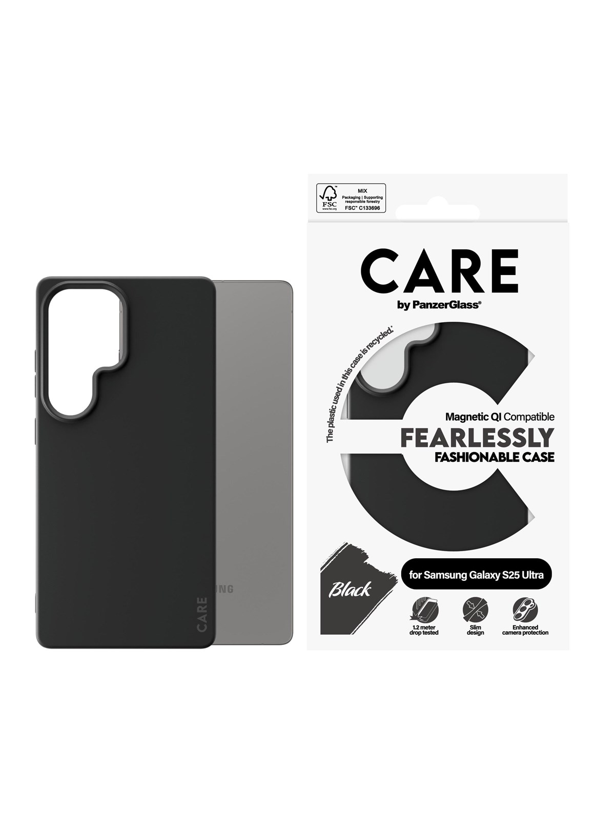 CARE by PanzerGlass Fashionable Case Black w. QI Compatible Samsung Galaxy S25 Ultra