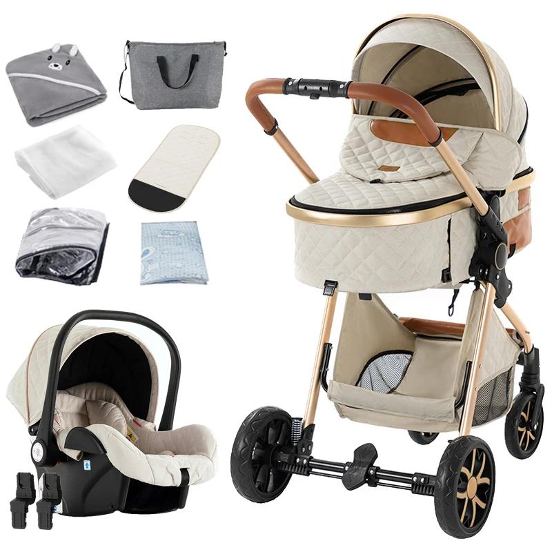 3-in-1 Kinderwagen - Kombikinderwagen mit Babyschale - Hohe Sitzposition - Leichter Aluminiumrahmen - Einhand-Faltung - Wendesitz - Weiß