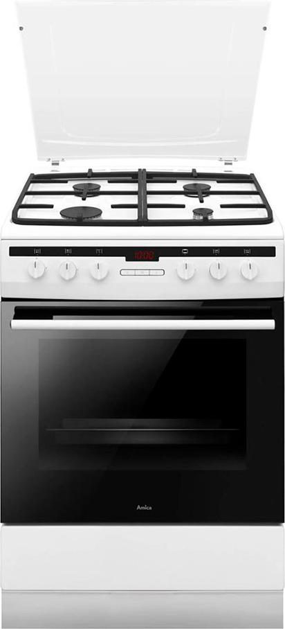 Amica 617GEH3.33HZpTaDpA(W) PIZZA, Freistehender Herd, Weiß, Tasten, Drehregler, LED, Emaille, Boden