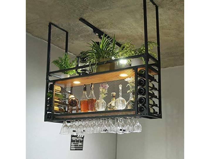 Decken Weinregale Mit Weinglashalter Wandhalterung Flaschenregal Deckenregal Hängende Küchenbar Holz Metall Hängendes Regal Becherhalter Weinschrank