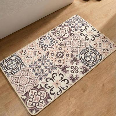 Badematte GINO FALCONE "Aquata GF-160, Badvorleger, Badezimmer Teppich", bunt (beige), H:7mm, Kunstfaser, Badematten, Badematte, Badteppich, bedruckt, Fliesen Optik, rechteckig