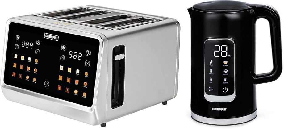 Geepas 5-in-1 Digital 4 Slice Long Toaster & Electric Kettle Set   5 Temperature Settings Keep Warm Function 2200w 1.7l Cordless Jug Kettle   6 Browni Black 4 - Slice