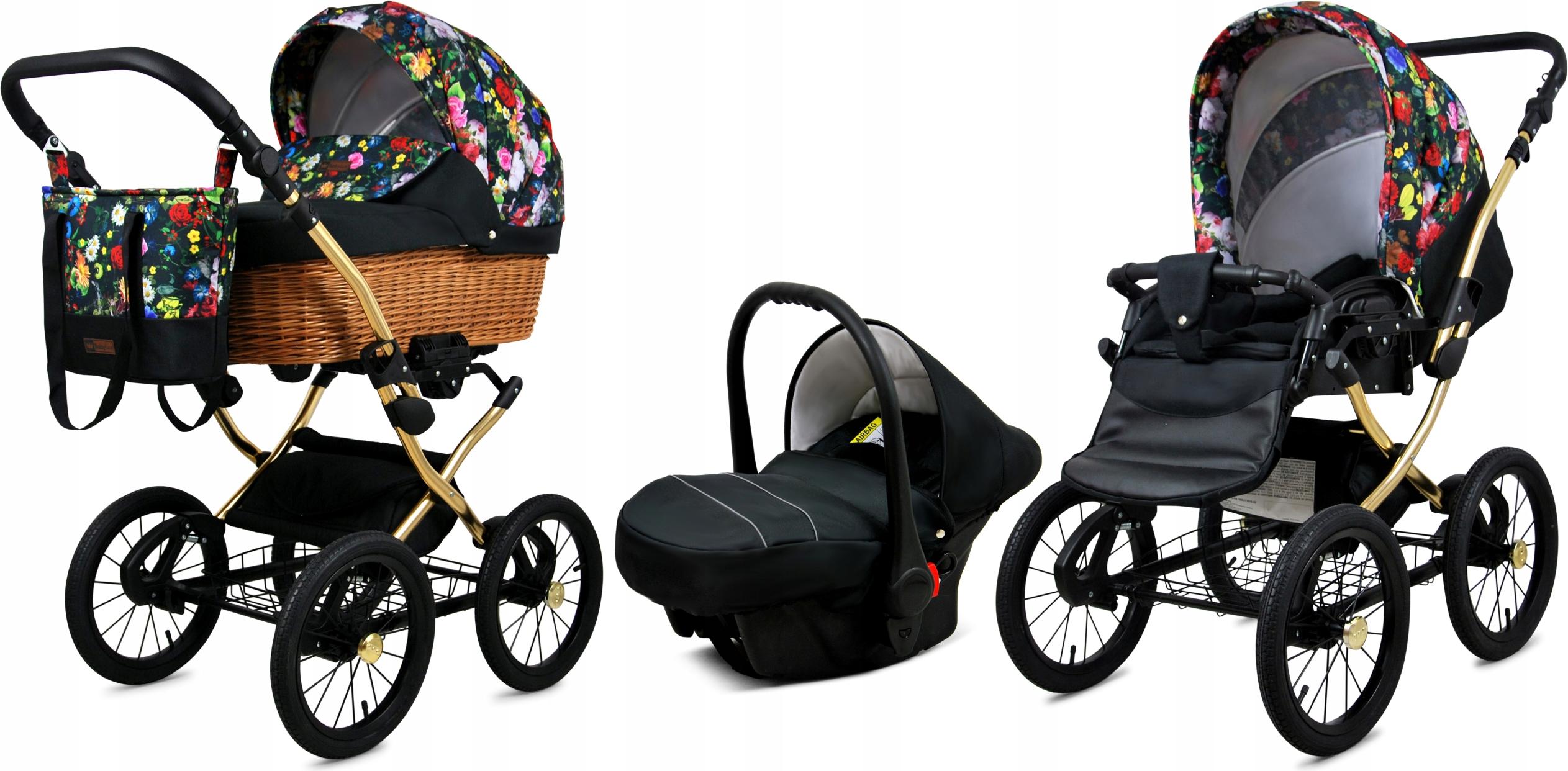 Babylux Classic Gold | 3in1 Kinderwagen Set | Garden Flowers | Kombikinderwagen | Kinderwagense