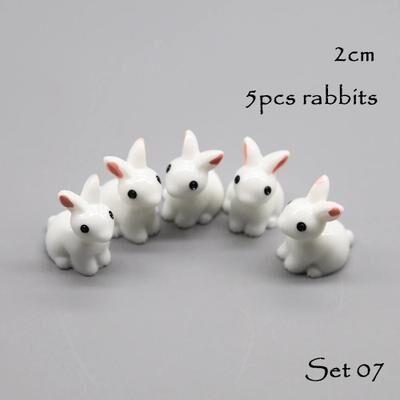 Inspire Select 5pcs Mini Animal Fairy Garden Figurines Cute Resin Dog, Cat, Sheep & Fish Miniatures For Succulent Decor, Aquarium Acc set 07 Rabbit 5 Pcs
