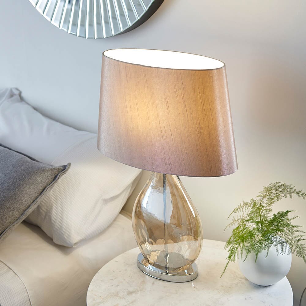 Diondra Gold Tinted Glass Table Lamp with Mink Faux Silk Shade