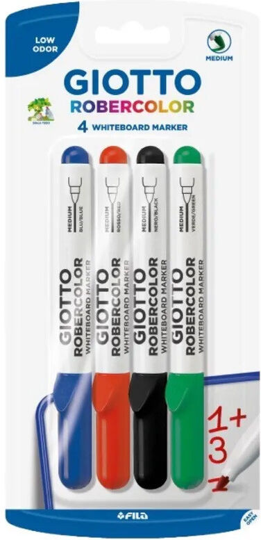 Étui 4 feutres tableau blanc pointe ogive medium 4mm Robercolor - Giotto
