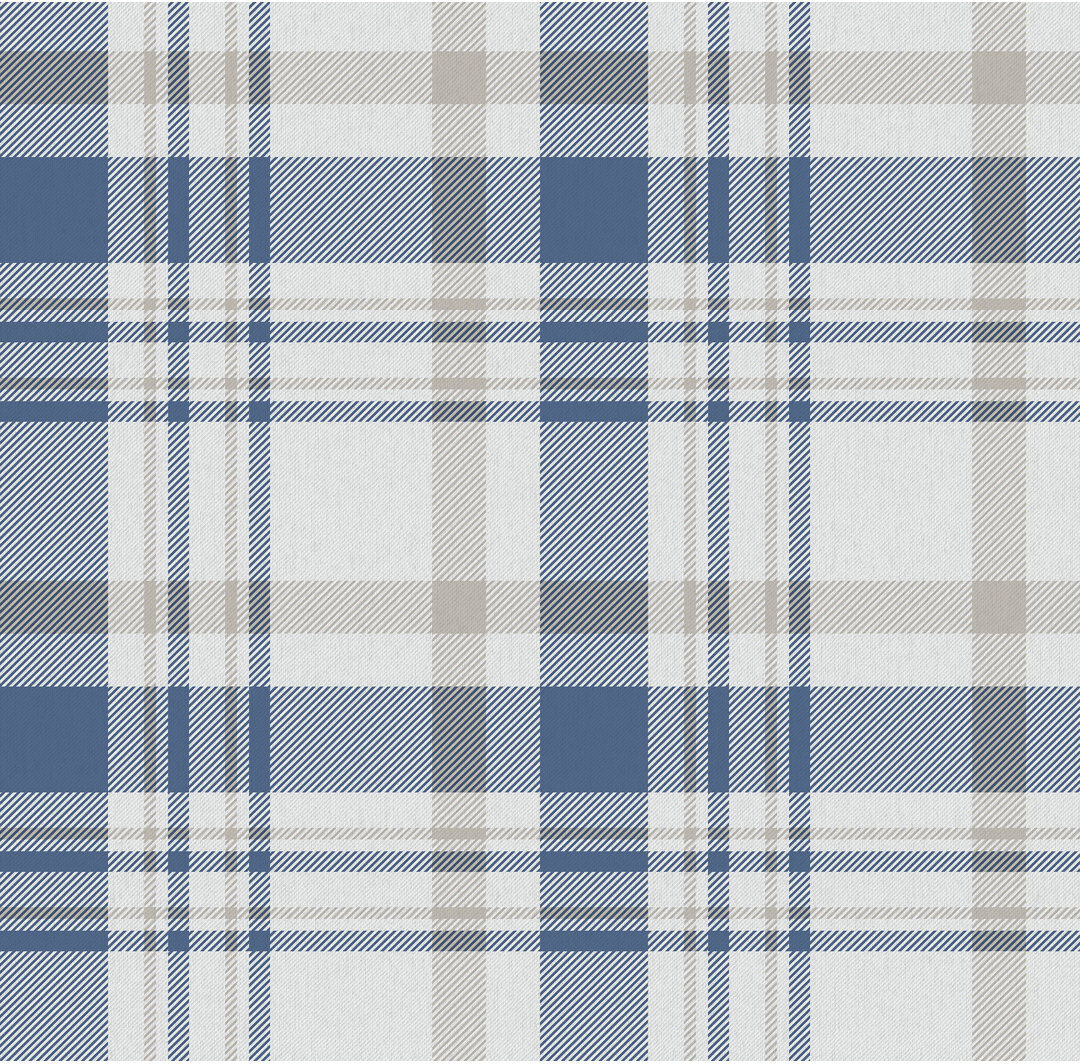 Brambly Cottage Laughlin Check Plaid Design 10.05M X 53Cm Matte Wallpaper Roll Dark Blue 1,005cm L