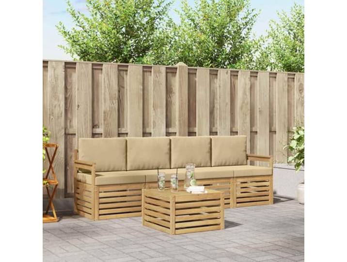 WXGTBKPR Sofagarnitur 5 TLG. Set Akazienholz Beige Gartenmöbelgruppe Modulares Design, Witterungsbeständig, Für 4 Personen geeignet