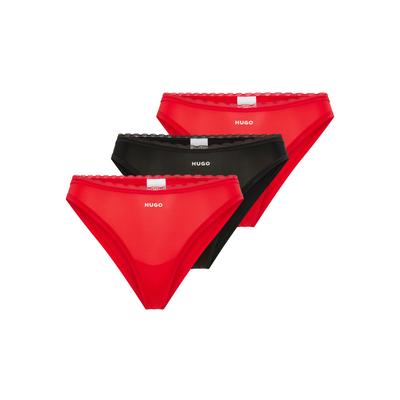 String HUGO UNDERWEAR "TRIPLET MICRO", Damen, Gr. XXL, 3 Stk., open miscellaneous 963, Jersey, Obermaterial: 85% Polyamid, 15% Elasthan, Unterhosen String, mit niedriger Bundhöhe und tonalem Spitzenbesatz