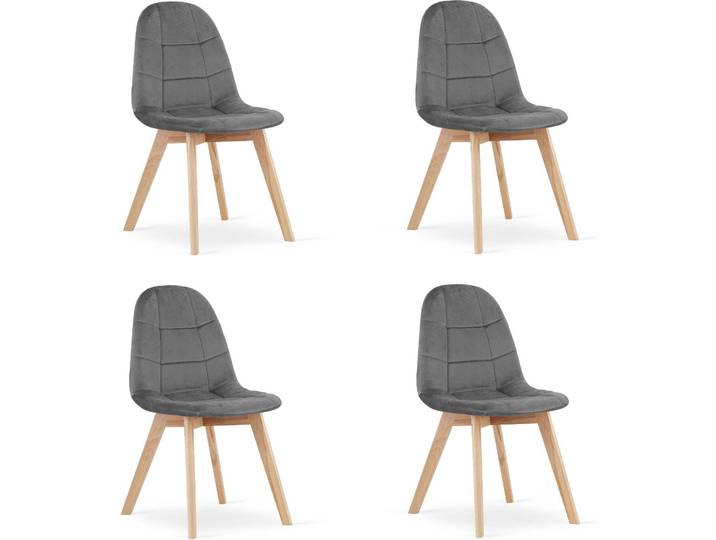 Esszimmerstuhl Bürostuhl Küchenstuhl, gepolsterter Stuhl, Velours-Sitzmaterial mit Holzbeinen aus Buche, 120 kg Sitzlast, grauer Samt 4er Set