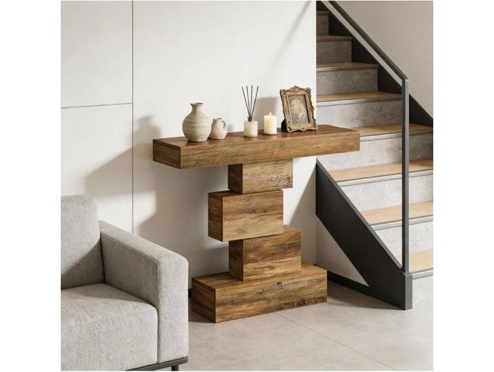 Table console moderne AESVAR 108 x 30 x 80 cm bois brun clair design géométrique
