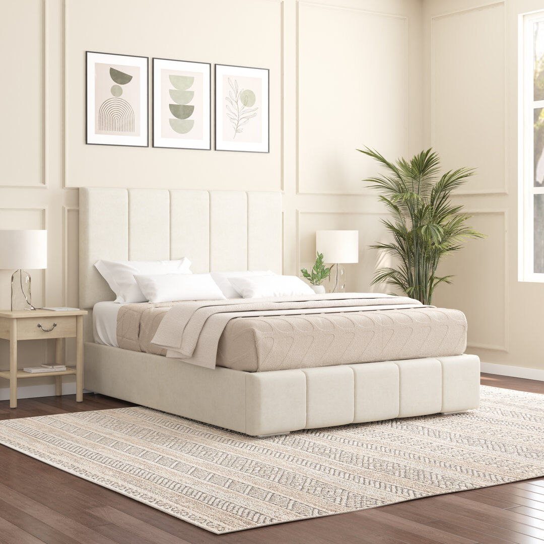 17 Stories Edelmann Upholstered Bed Cream Single (3')