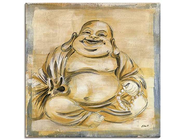 ARTLAND Wanddeko Leinwand Bilder Wandbild 50 x 50 cm Fantasy Mythologie Religion Buddhismus Malerei Creme A6VT Fröhlicher Buddha I